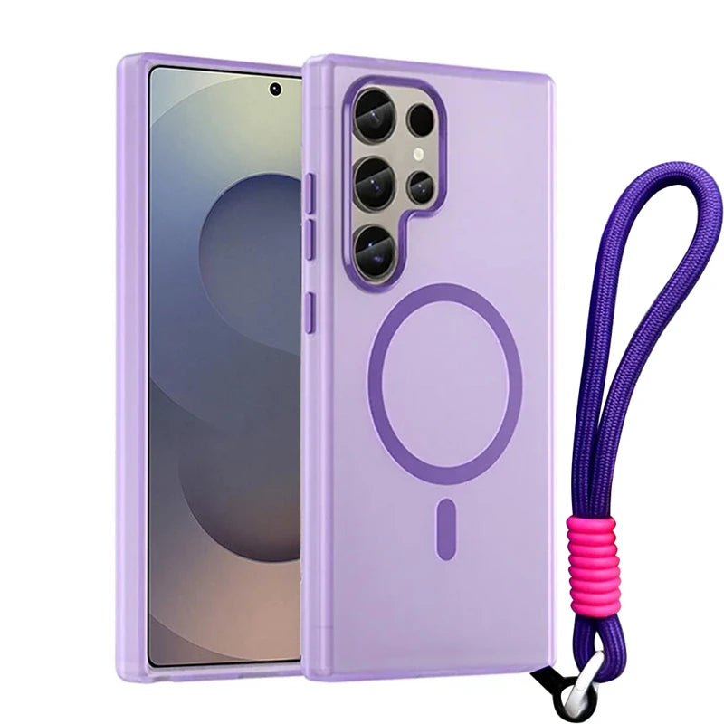 Shockproof Matte Candy Magnetic Case with Wrist Lanyard for Samsung Galaxy S25 Series