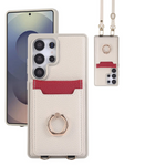 Grain Leather Crossbody Lanyard Case with Card Holder Pouch for Samsung Galaxy S24 Series