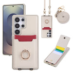 Lychee Grain Leather Crossbody Case with Adjustable Lanyard and Neck Pouch for Samsung Galaxy S25 Series