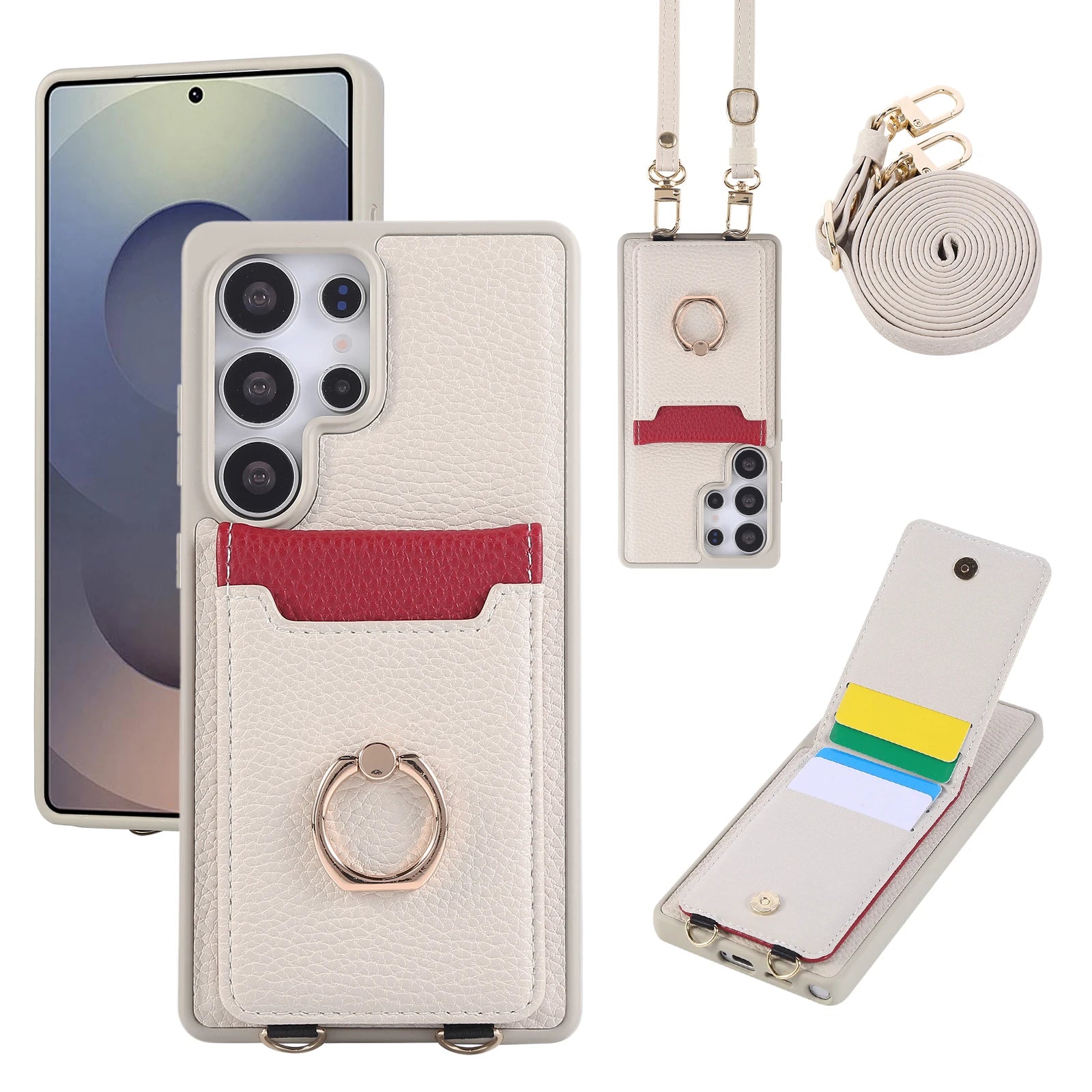 Lychee Grain Leather Crossbody Case with Detachable Long Lanyard for Samsung Galaxy S22 Series