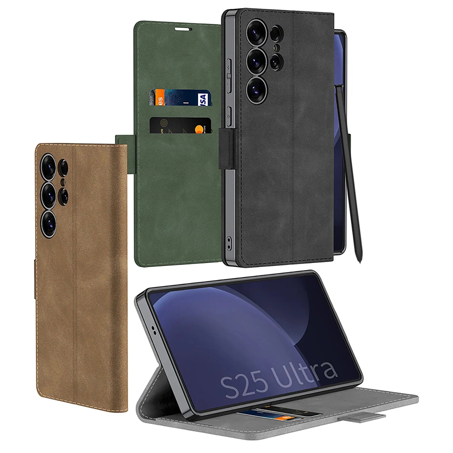 Luxury Magnetic Plating Frosted Leather Flip Wallet Case with Stand for Samsung Galaxy S25 Ultra