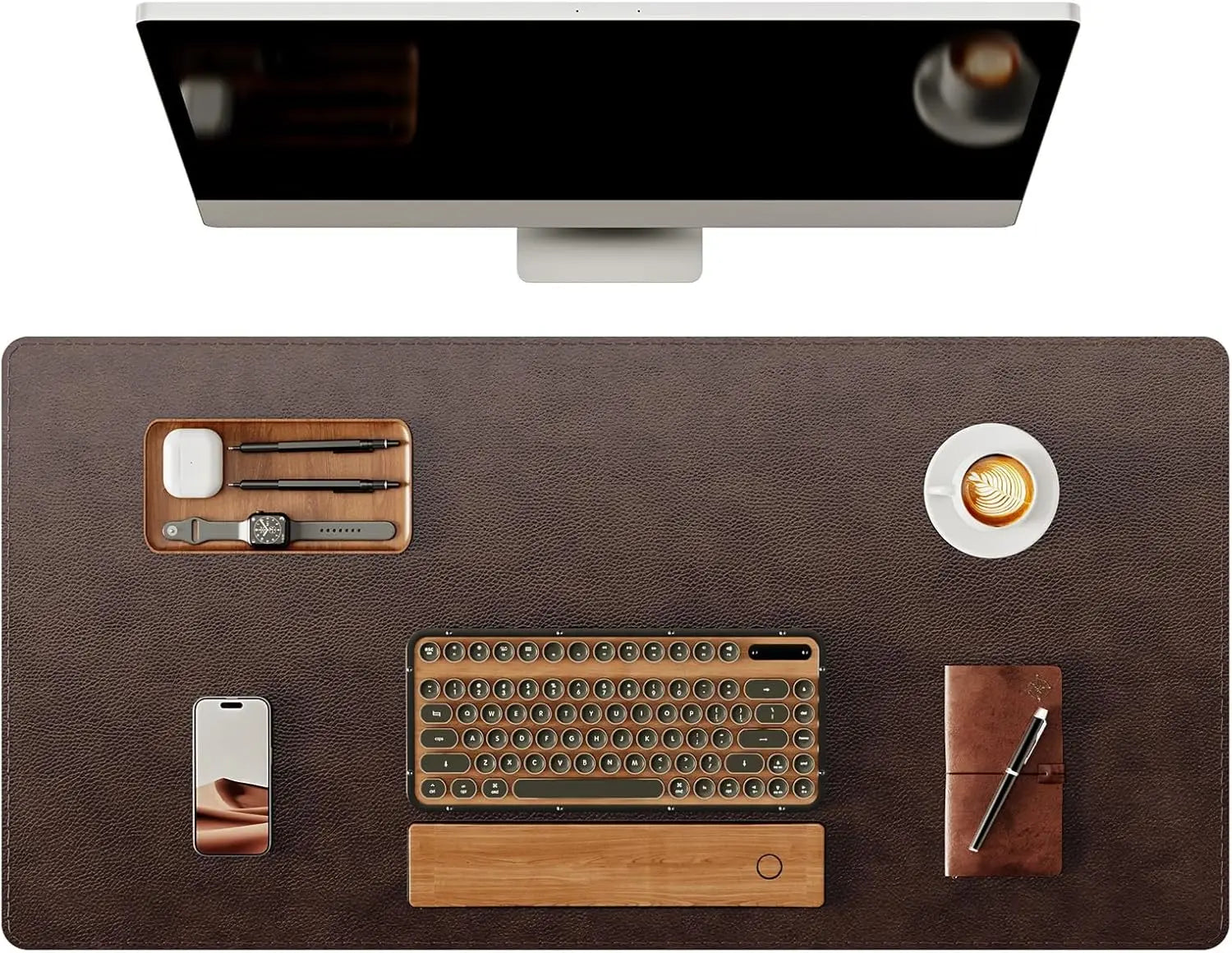 Large Leather Desk Pad with Stitched Edges and Rubber Base