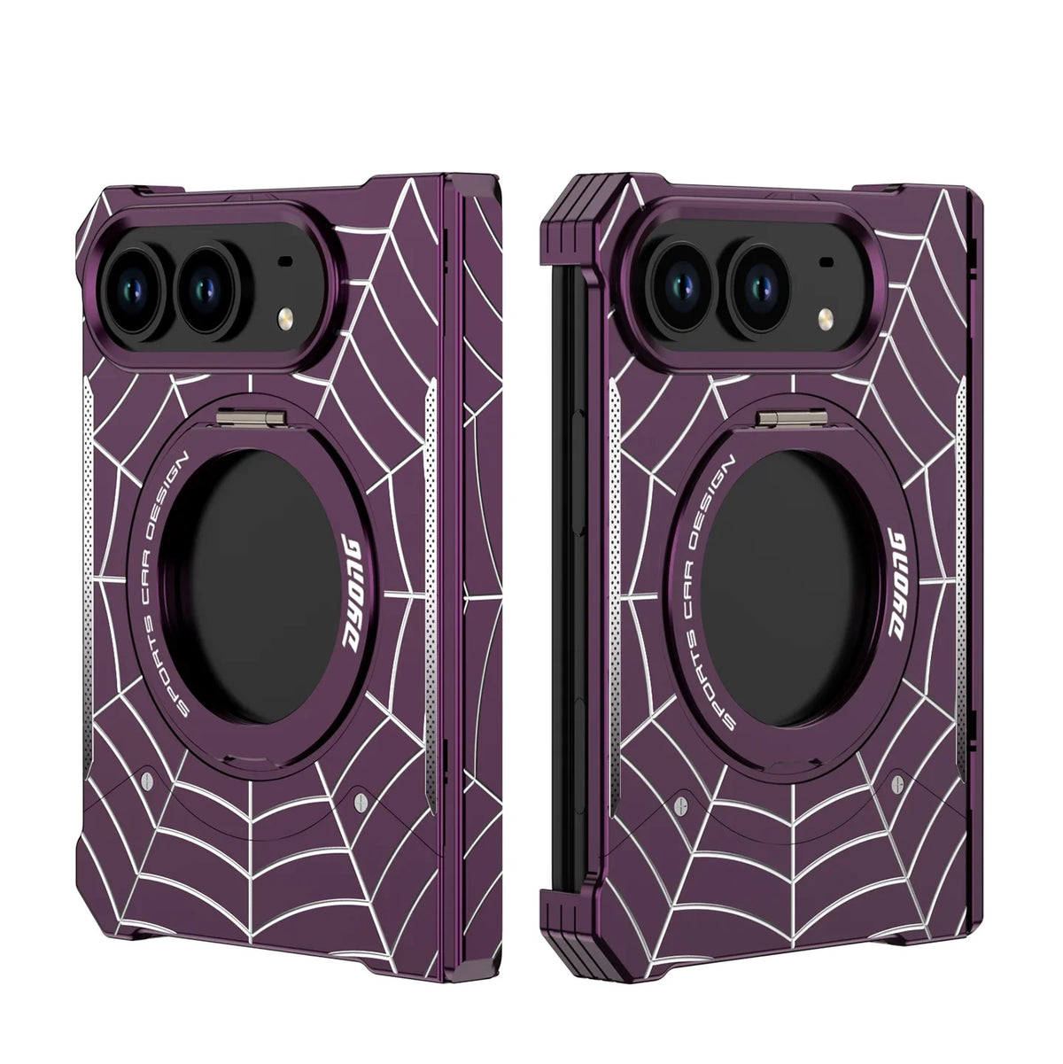 Spider Web Textured MagSafe Case with 360° Rotating Ring Stand for iPhone Duo
