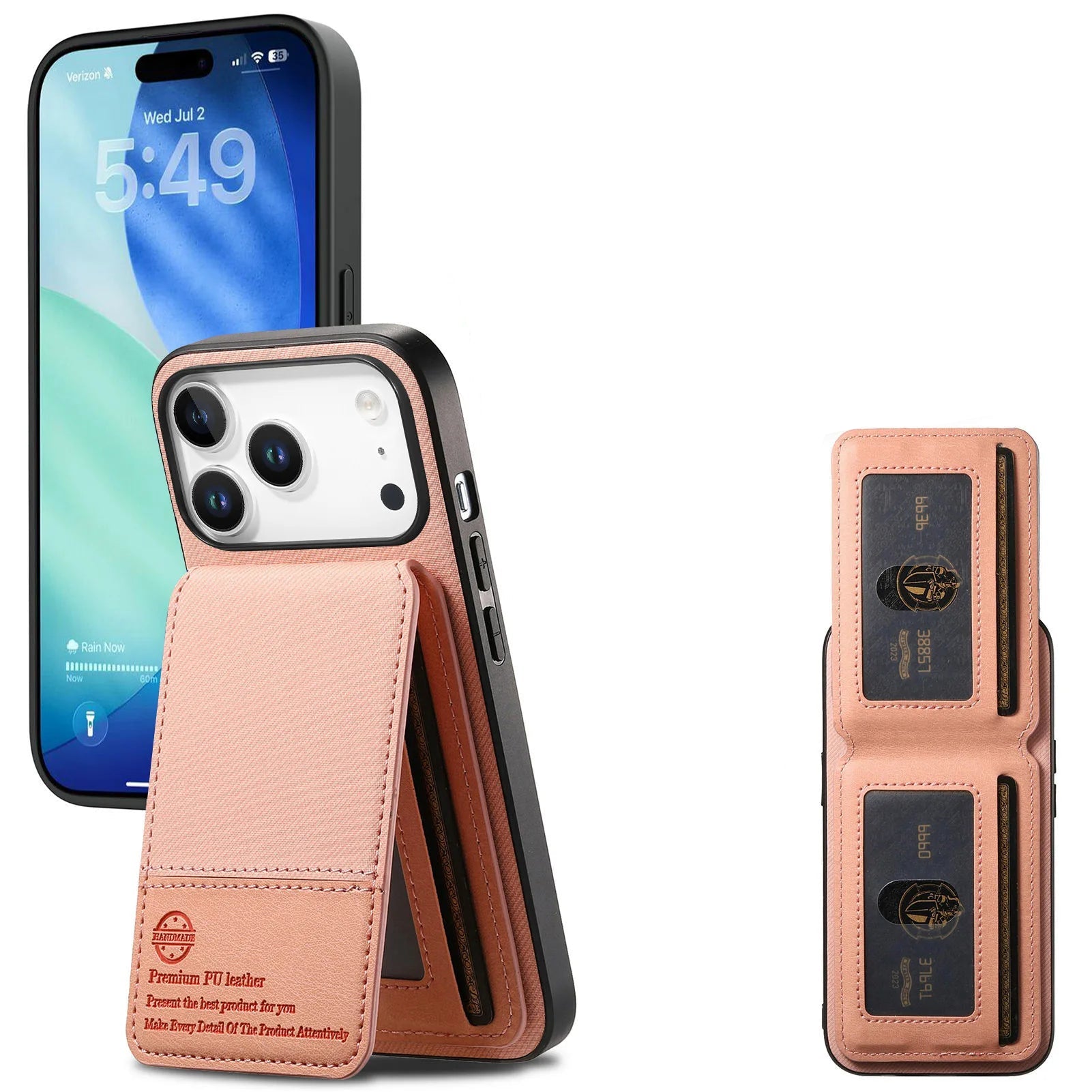 Multi-Functional Twill Weave Leather Wallet Case with Up-Down Opening & RFID Protection for iPhone 17 Series