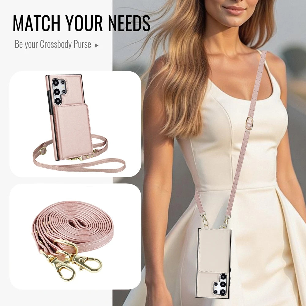 Premium Crossbody Leather Wallet Case for Samsung Galaxy S25 Series