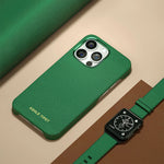 Natural Cowhide Lychee Leather MagSafe Case for iPhone 13 Series