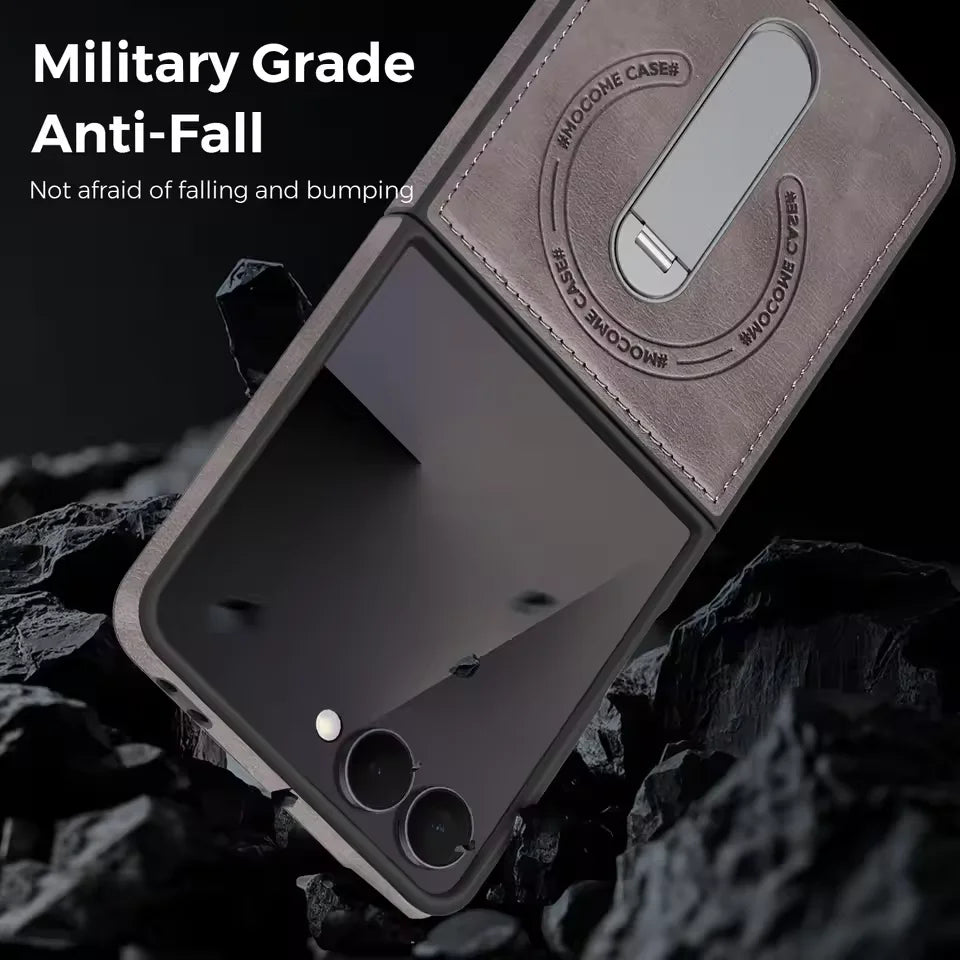 Samsung Galaxy Z Flip 7 PU Leather Magnetic Case with Stand