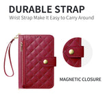 Quilted Leather Crossbody Wallet Case with Detachable Strap for iPhone Duo