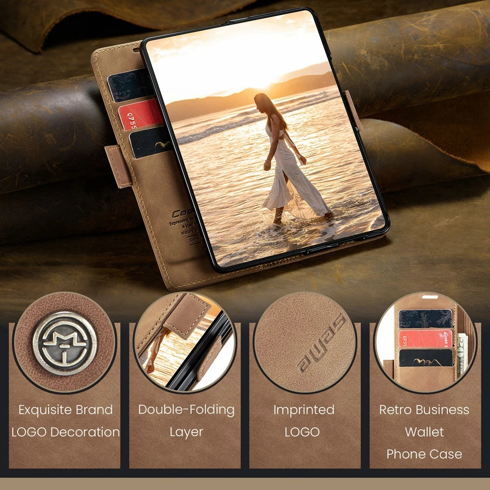 Samsung Galaxy Z Fold 7 Shockproof Retro Leather Wallet Case