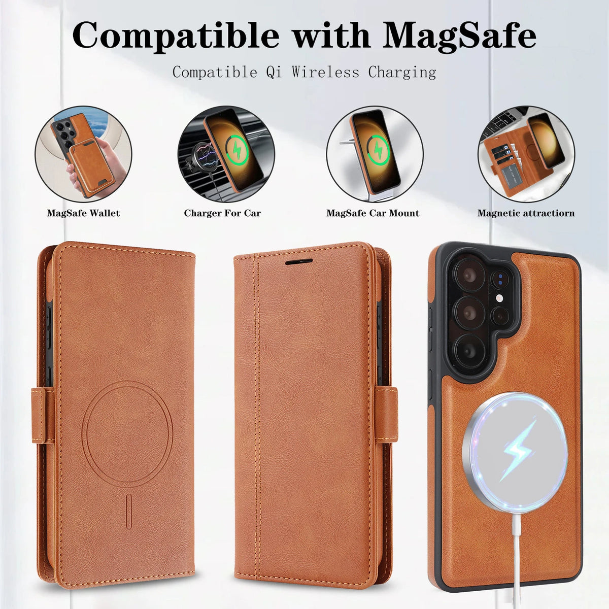 PU Leather Detachable 2-In-1 Flip Wallet Case with Magnetic Alignment Ring for Samsung Galaxy S26 Series