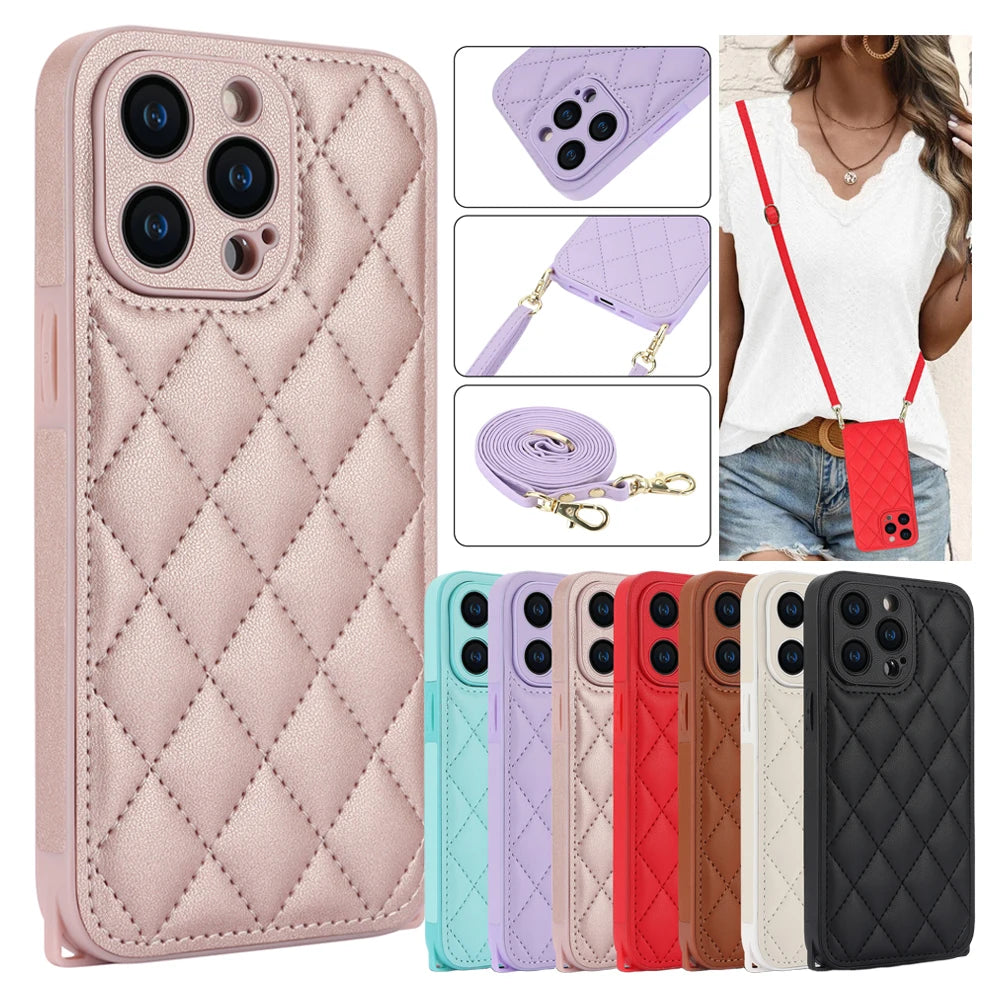 iPhone 15 Series Leather Crossbody Phone Case