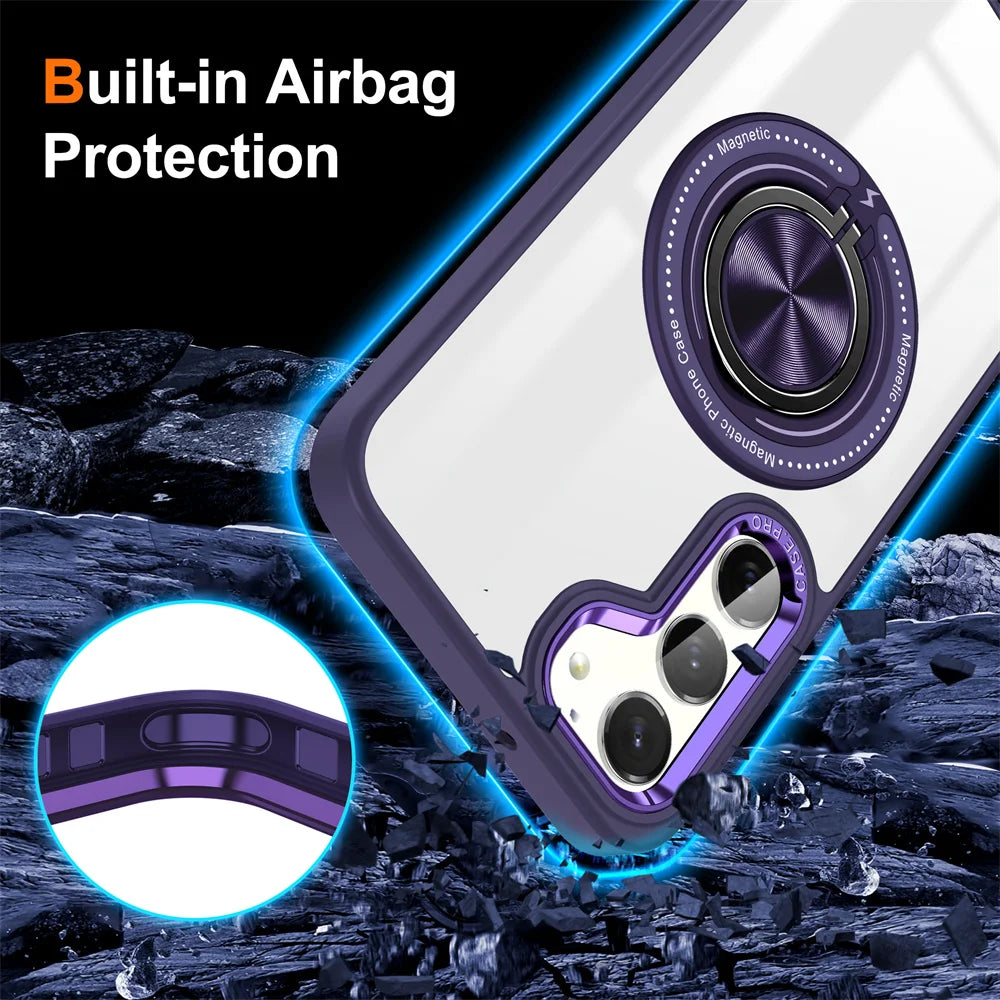 Crystal Clear Magnetic Case with Ring Stand for Samsung Galaxy S24 Series
