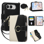 Quilted Leather Crossbody Wallet Case with Detachable Long Strap for iPhone Duo