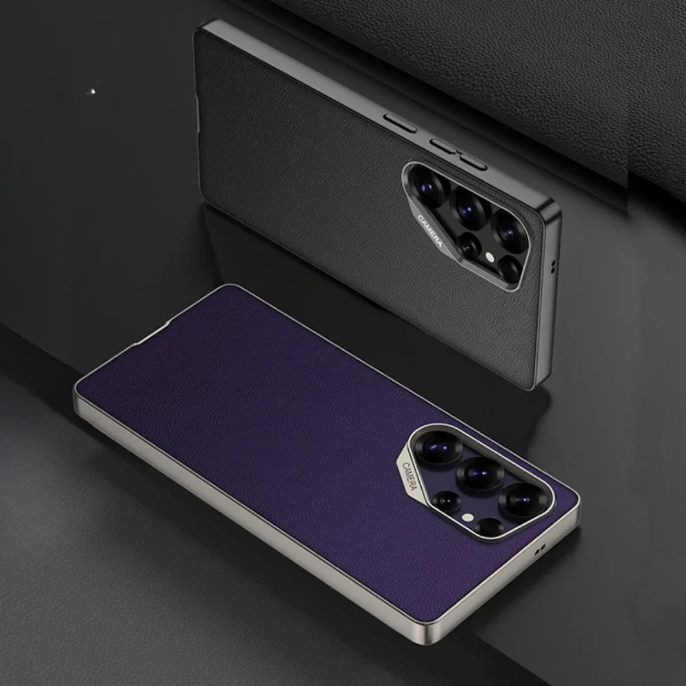 Shockproof Hard Shell Leather Case for Samsung Galaxy S25 Ultra