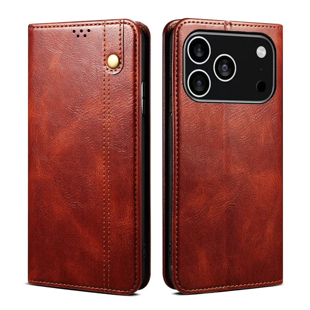 Durable Textured PU Leather Flip Case iPhone 17 Series