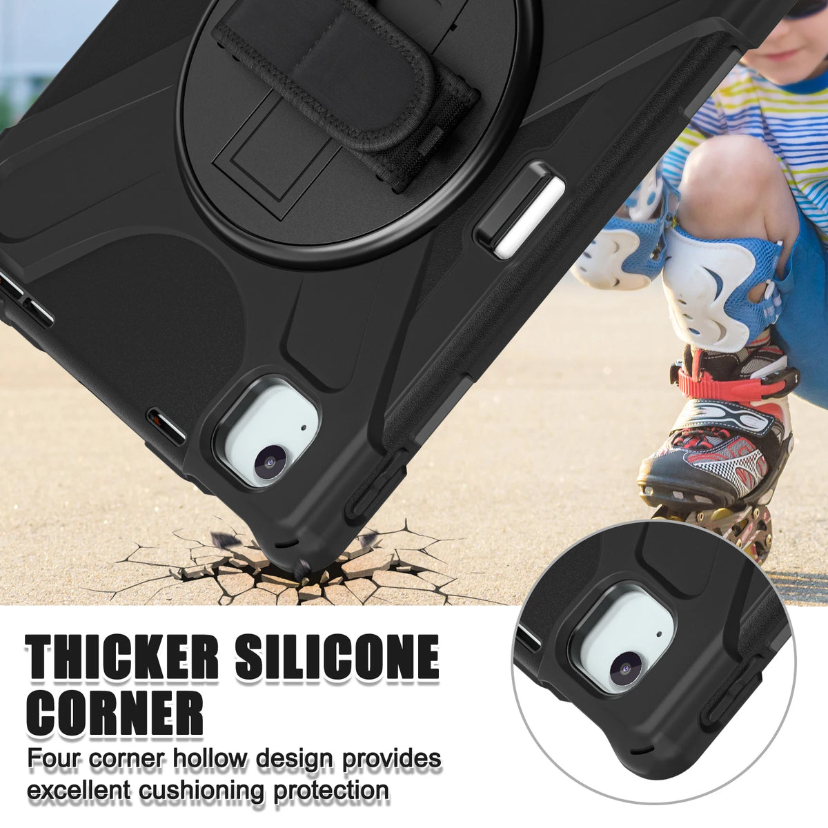 Hard PC Shockproof Case with Adjustable Hand Strap for iPad Air M2 (2024)