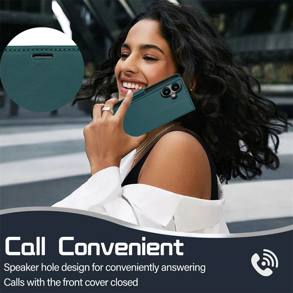 Premium Leather Flip Case with Card Slots & Wrist Strap for iPhone 16 Series