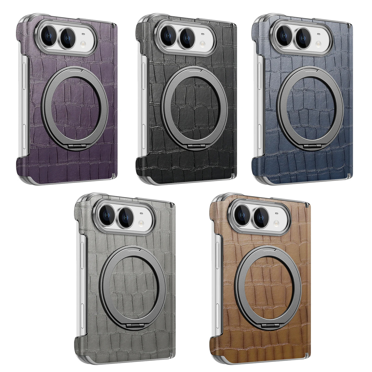 Crocodile Embossed MagSafe Case with 360° Rotating Ring Stand for iPhone Duo