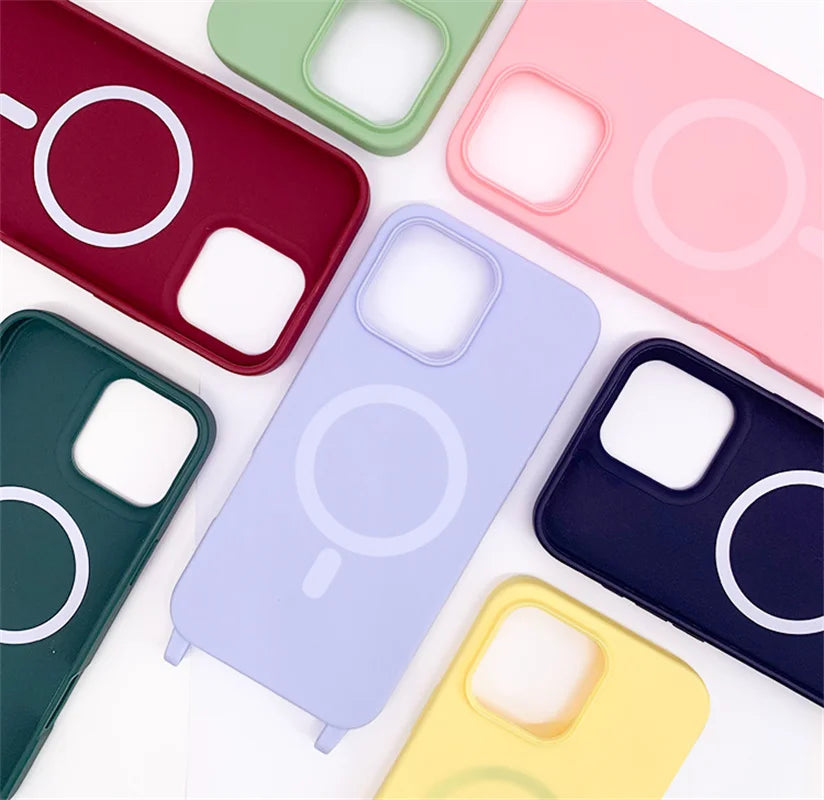 Soft TPU Silicone Crossbody Lanyard MagSafe Case for iPhone 15 Series