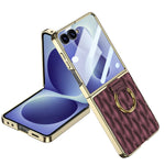 Quilted Vegan Leather Foldable Case with Metal Ring Holder at Fold for Samsung Galaxy Z Flip 8