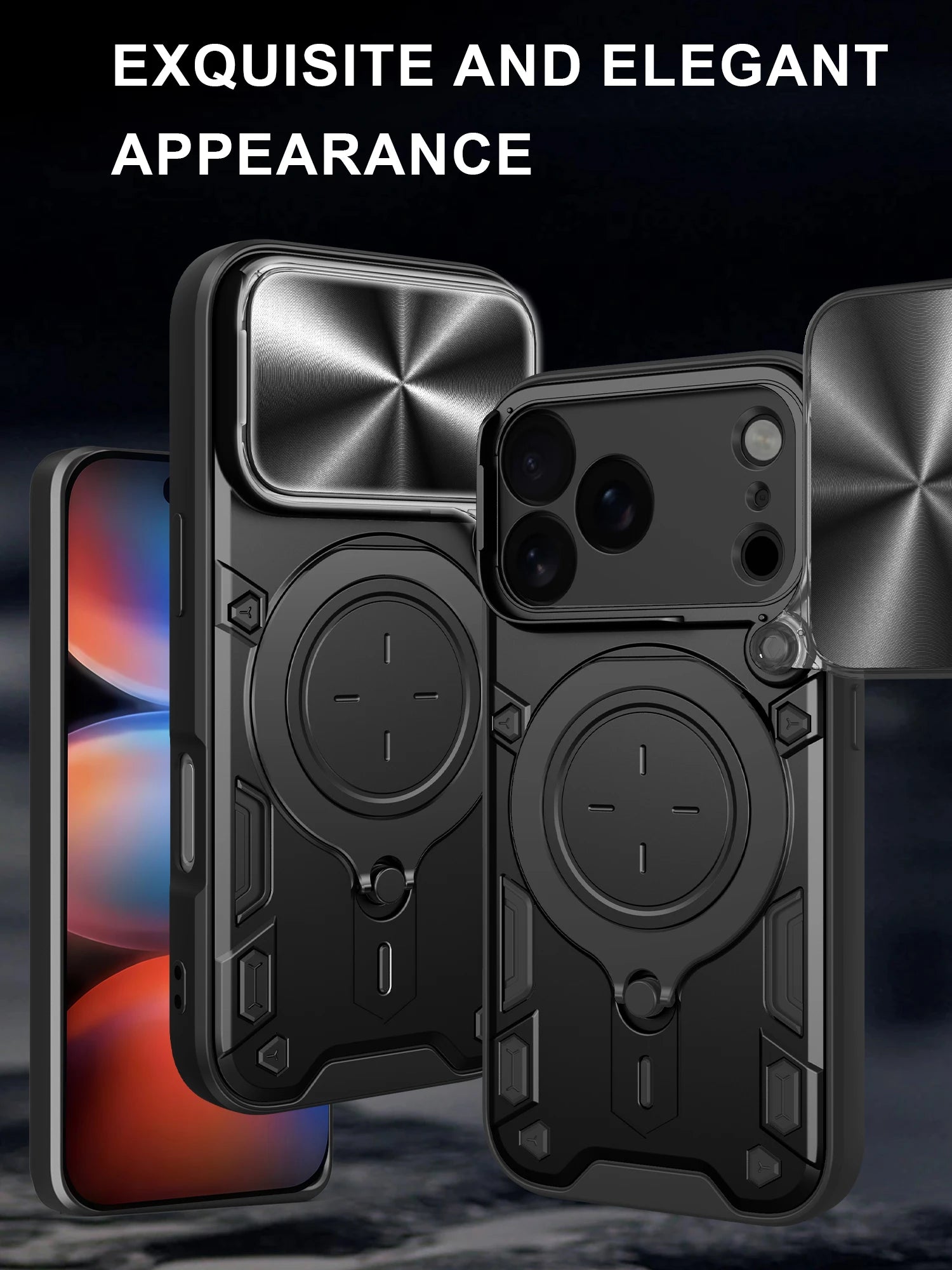 Rugged MagSafe Case with Rotating Ring Holder and Lens Cover for iPhone 17 Series