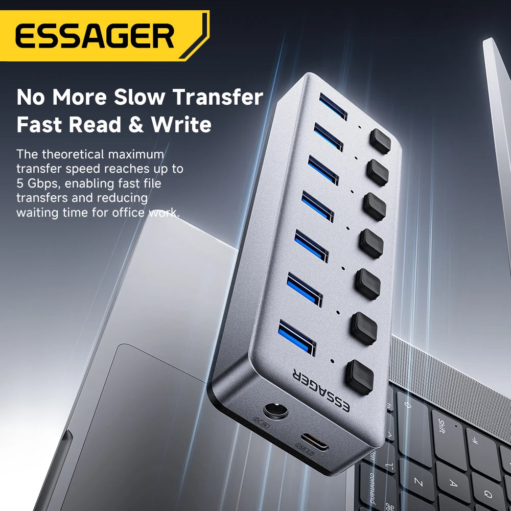 Essager 7-Port USB 3.0 Hub With 24W Adapter