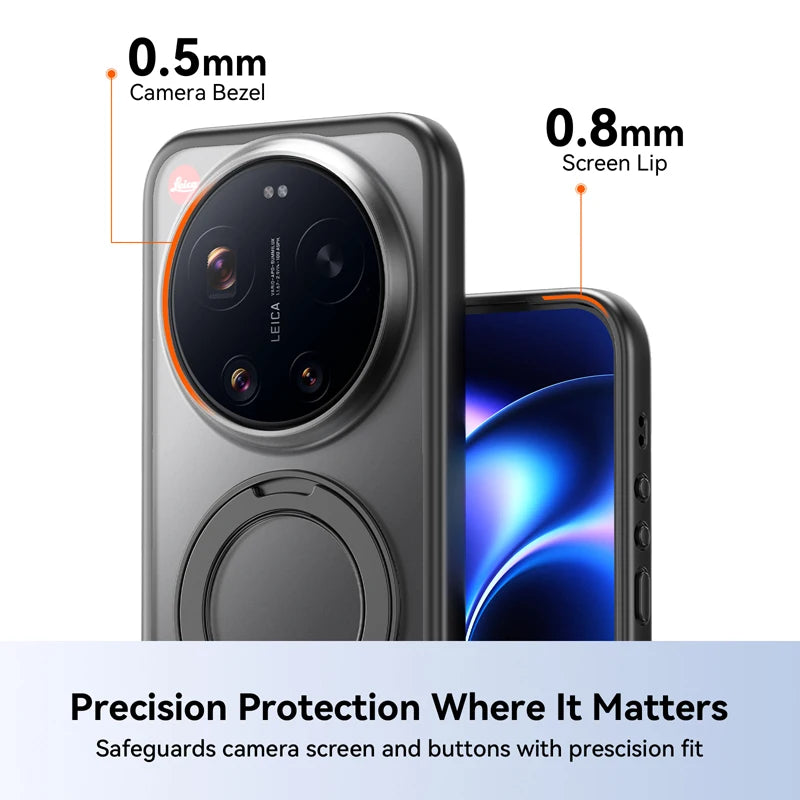 Shockproof Matte Translucent Case with 360° Rotatable Metal Ring Holder for Xiaomi 17 Ultra