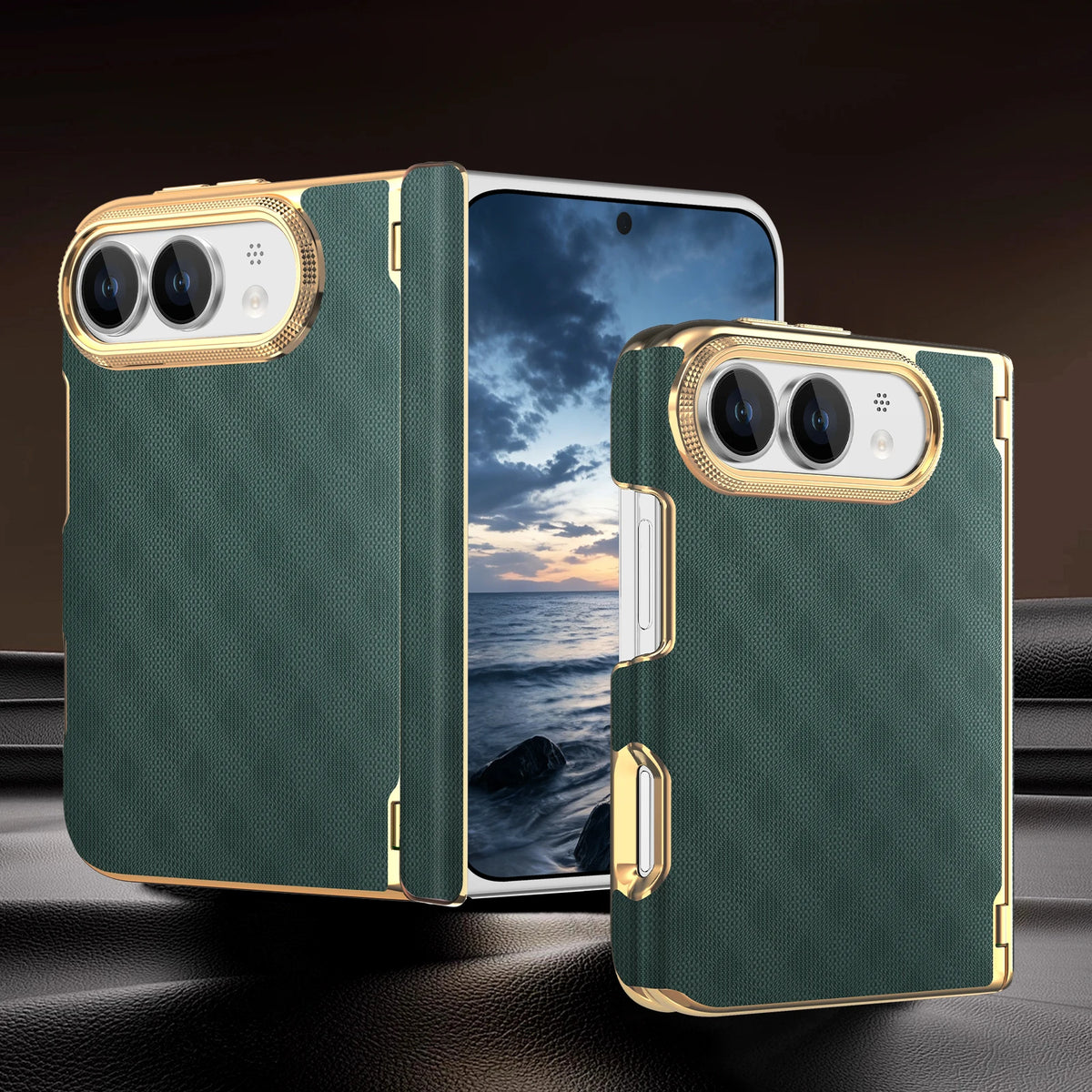 Leather Hinge Protection Case with Raised Camera Ring for iPhone Duo