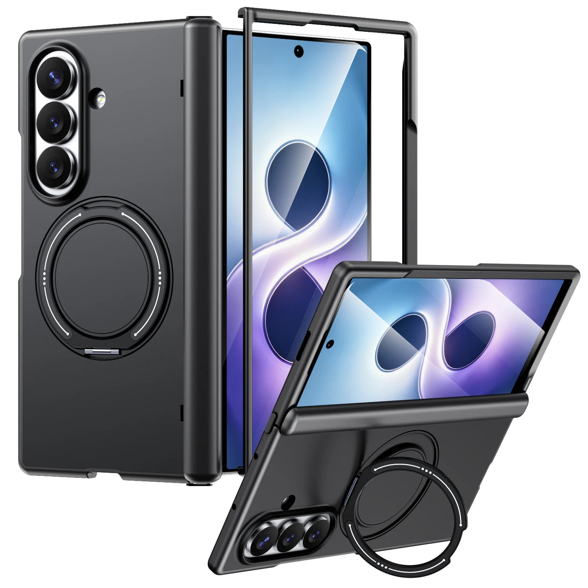 Shockproof TPU and Polycarbonate Case with 360° Rotating Magnetic Ring Stand for Samsung Galaxy Z Fold 7