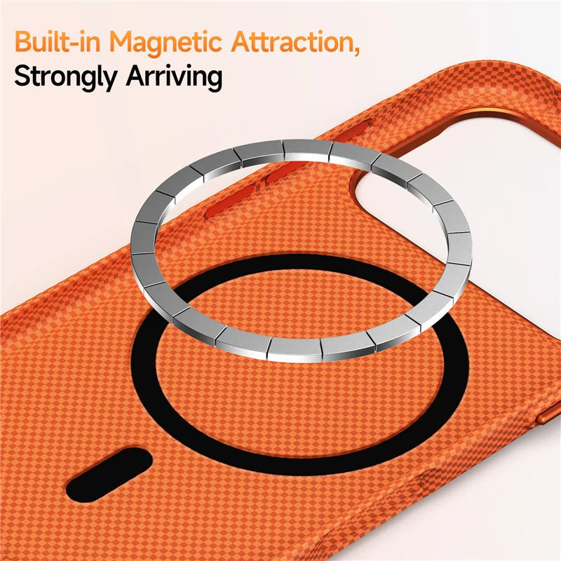 Ultra-Thin Plaid Texture MagSafe Case with Metal Lens Frame for iPhone 17 Series