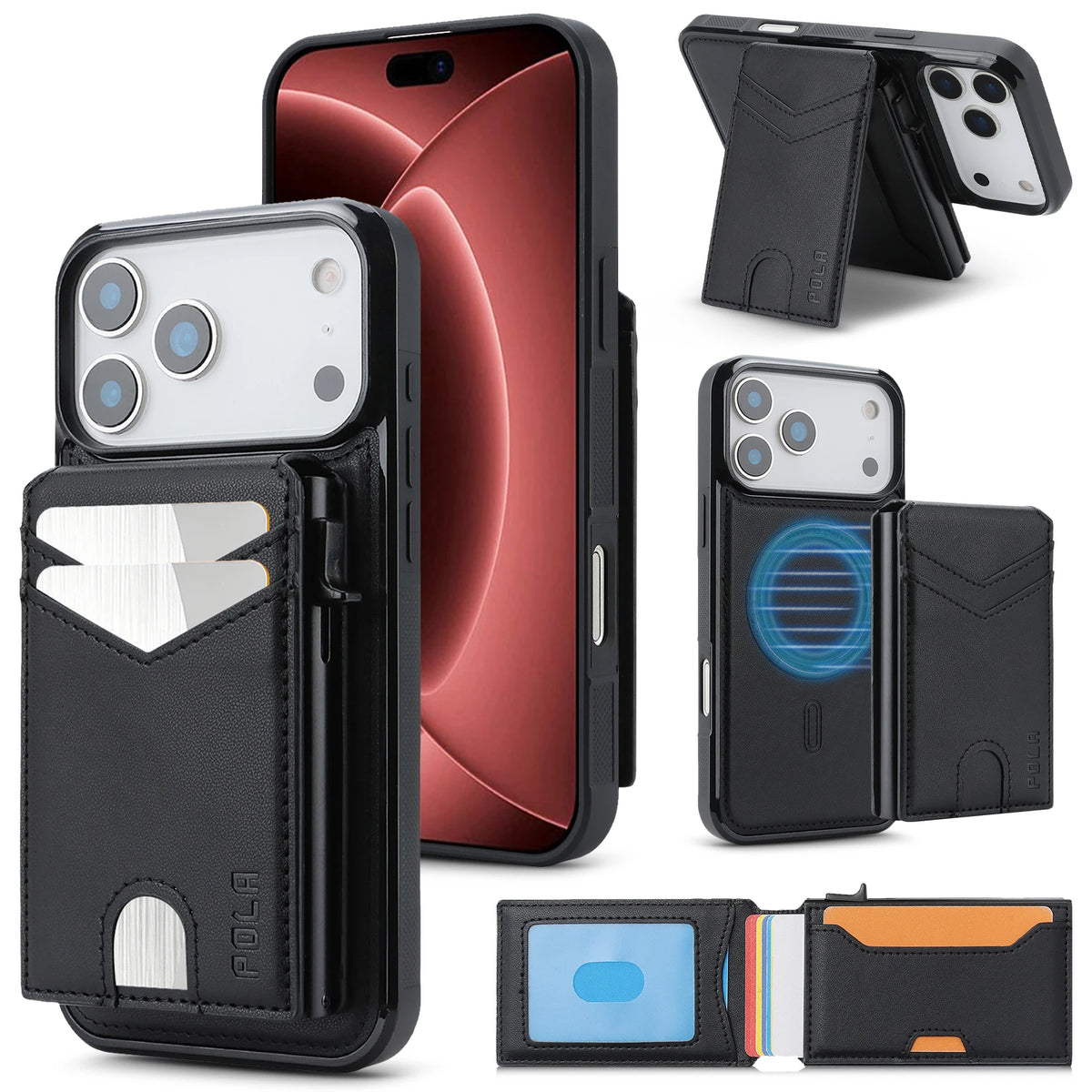 Shockproof Leather MagSafe Case with Detachable Wallet Pouch for iPhone 18 Series