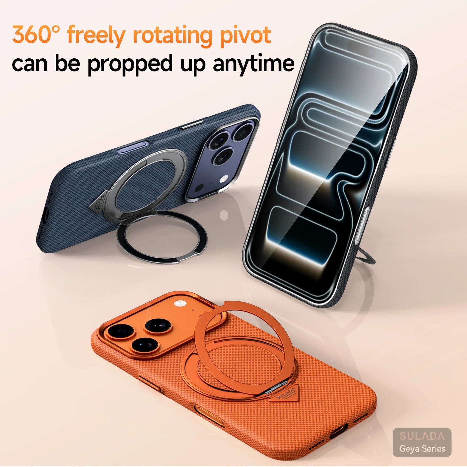 MagSafe Compatible Gingham Texture Case with 360° Rotating Bracket for iPhone 17 Series