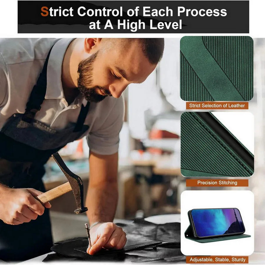 OnePlus 15 Magnetic Flip Wallet Case with Leather Texture