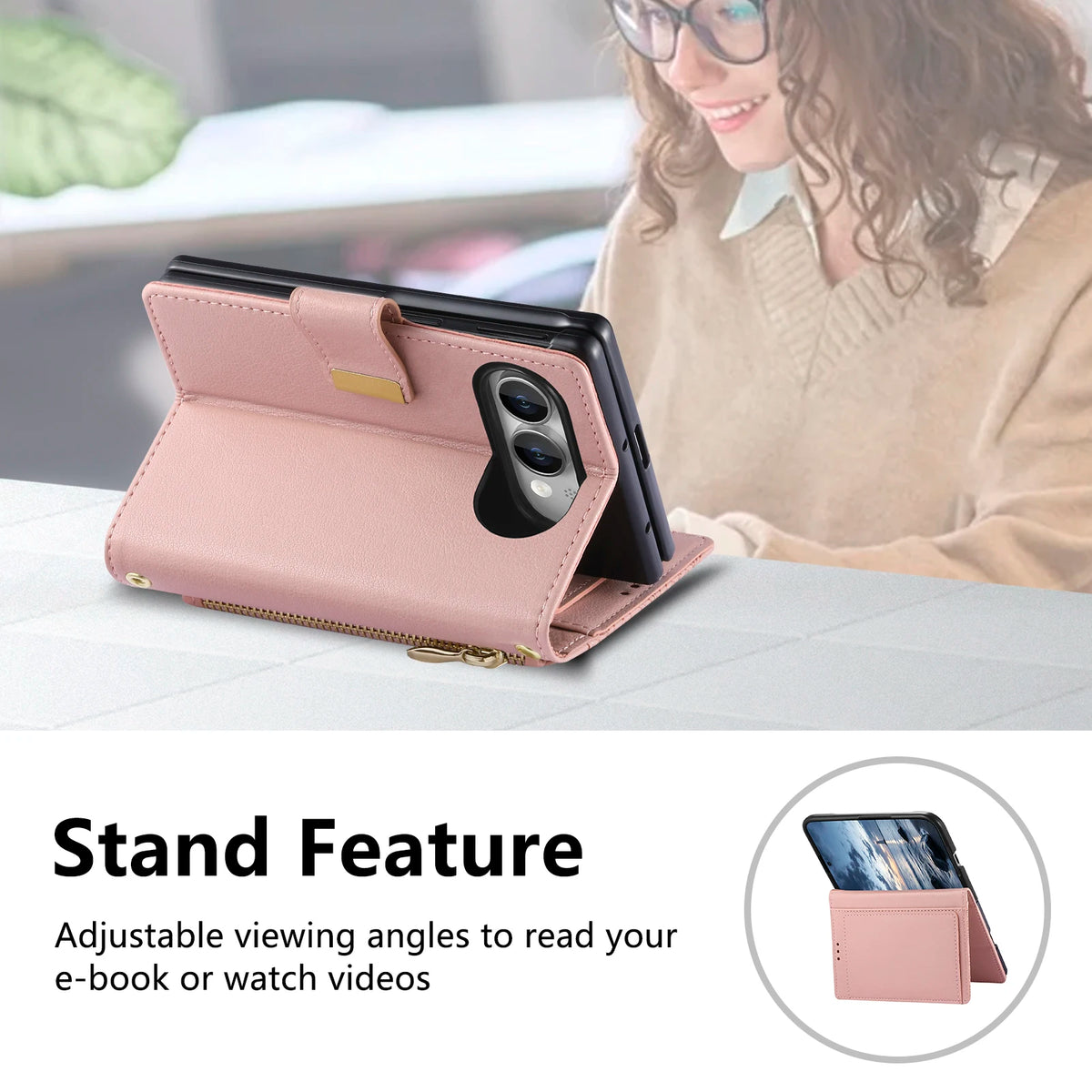 Embossed Leather Wallet Flip Case with Adjustable Stand for iPhone Duo