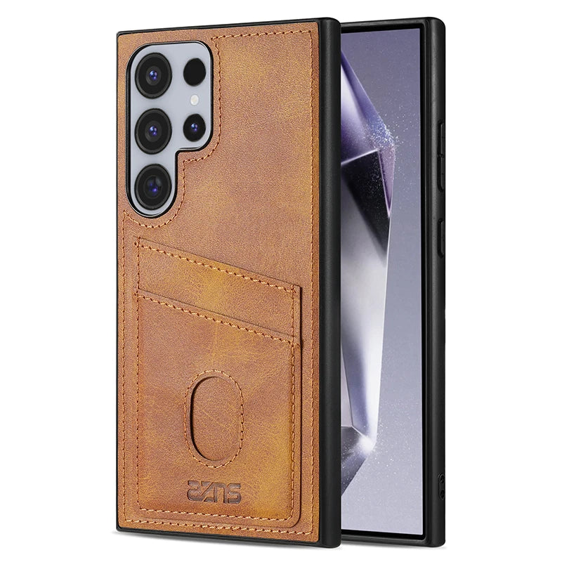 Premium Leather Protective Case with Card Holder Pocket for Samsung Galaxy S25 Series