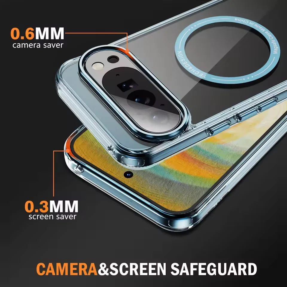 Google Pixel 10 Series Transparent Magnetic Case with Metal Buttons