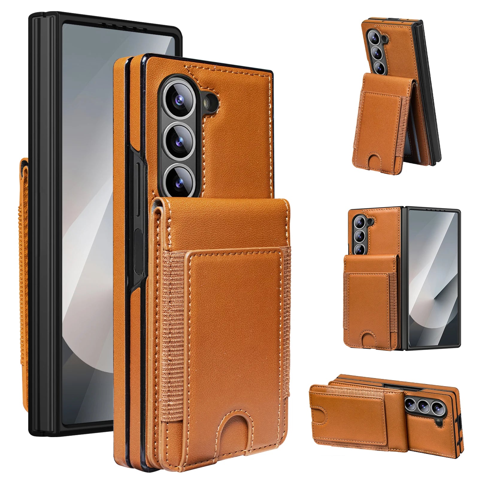 Vertical Card Slot Leather Wallet Case with Tempered Glass for Samsung Galaxy Z Fold 6