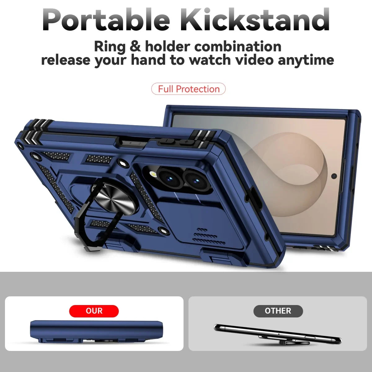 Sliding Camera Lens Cover Case with Rotating Ring Kickstand for Samsung Galaxy Z Fold 8