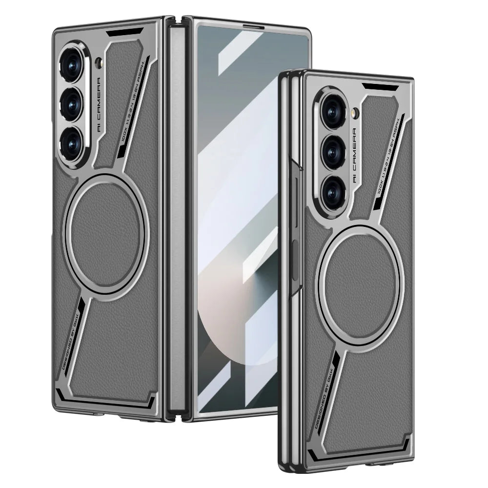 Premium Electroplated Leather Magnetic Case for Samsung Galaxy Z Fold 6