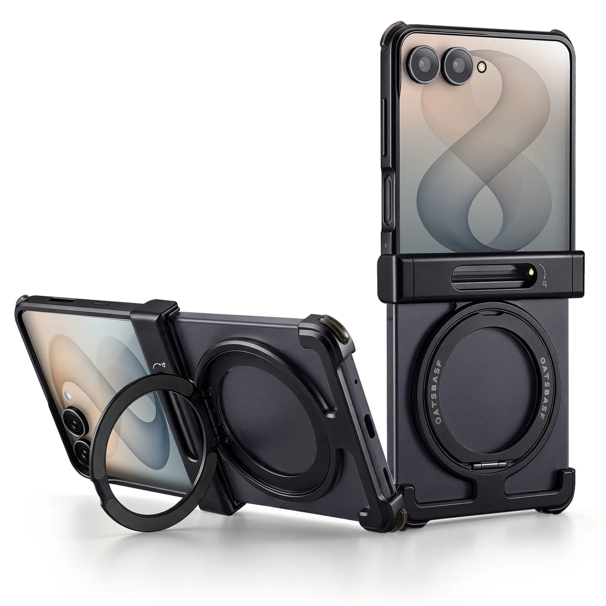 Shock-Absorbing Metal Frame Case with 360° Rotating Ring Kickstand for Samsung Galaxy Z Flip 8