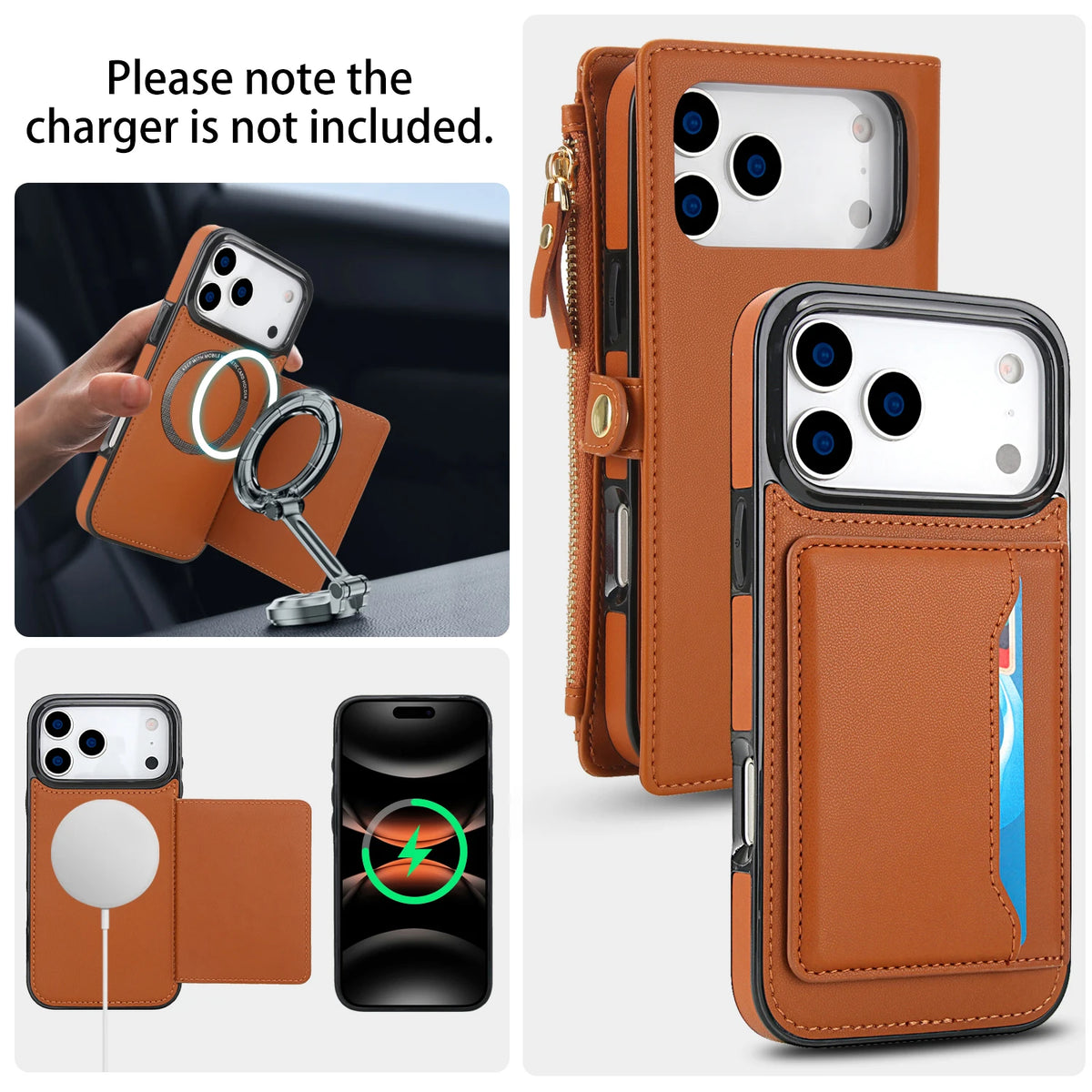 Detachable MagSafe Leather Crossbody Case with Zippered Flip Wallet & Card Slot for iPhone 17 Series