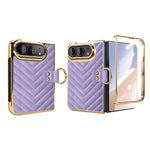 Chevron Quilted Leather Case with Ring Holder and Screen Protector for iPhone Duo