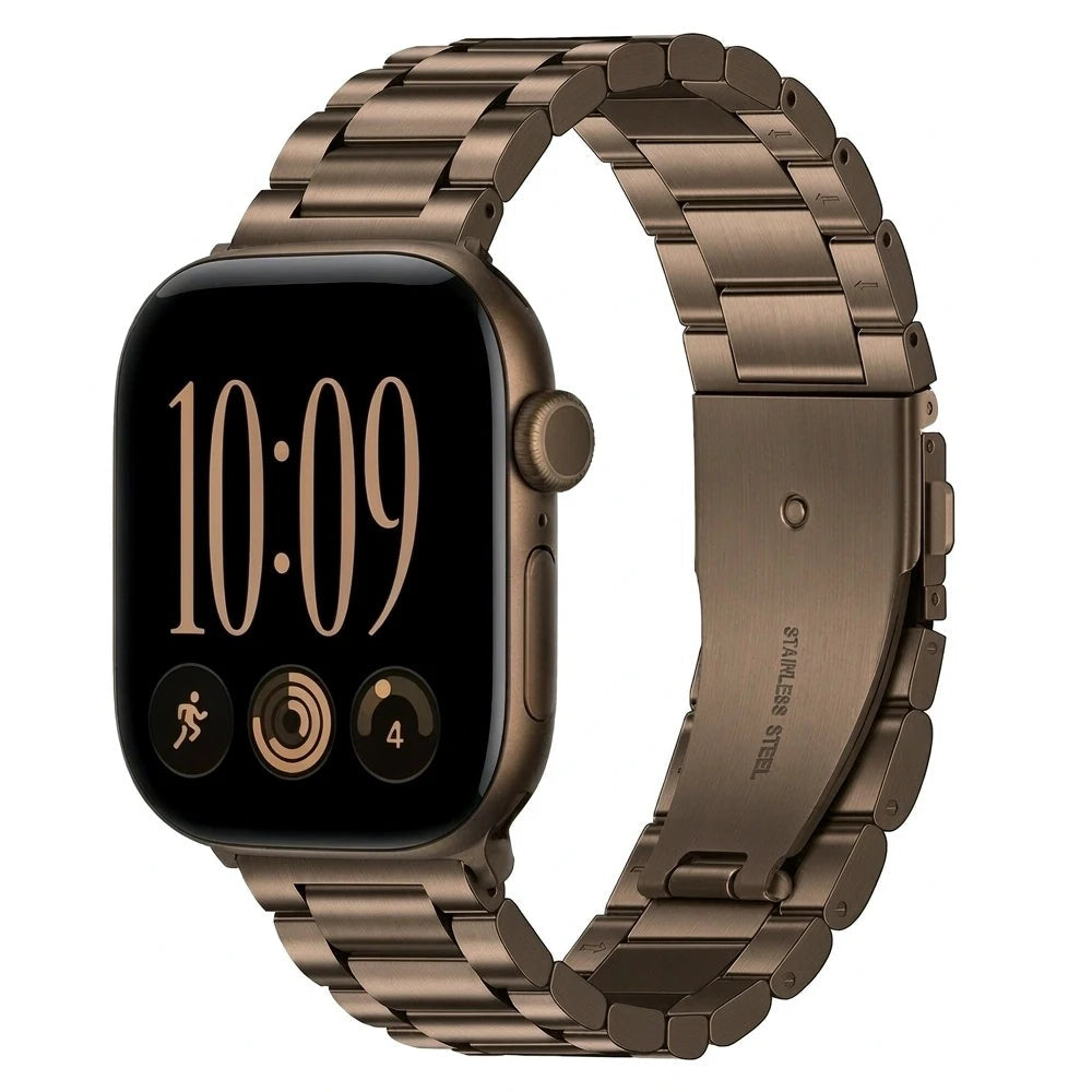 Polished Stainless Steel Band with Double-Button Folding Clasp for Apple Watch
