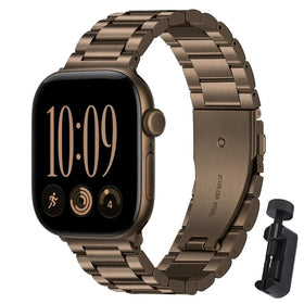 Polished Stainless Steel Band with Double-Button Folding Clasp for Apple Watch