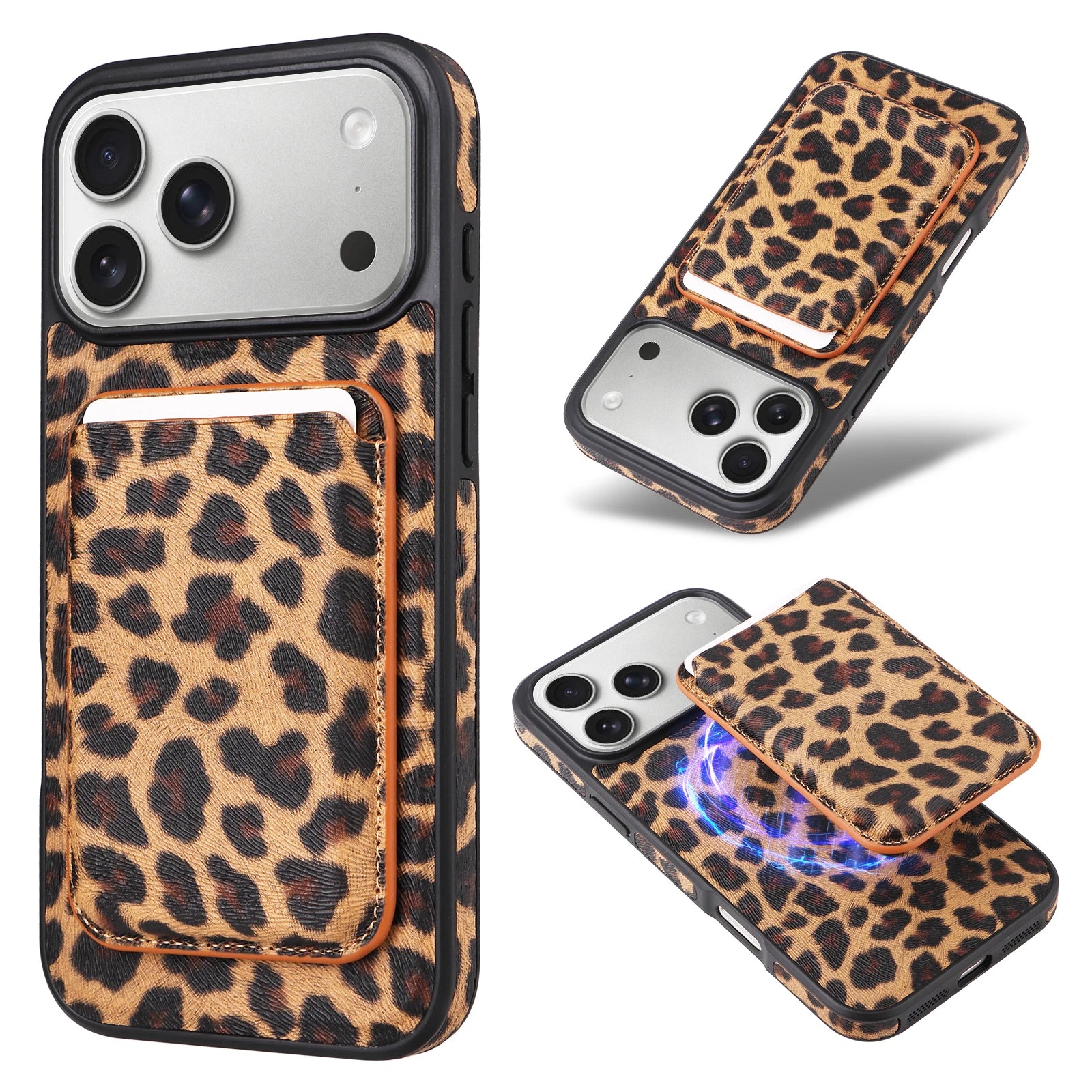 MagSafe Compatible Leather Case with Detachable Card Holder for iPhone 17 Series