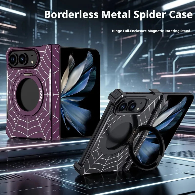 Spider Web Textured MagSafe Case with 360° Rotating Ring Stand for iPhone Duo