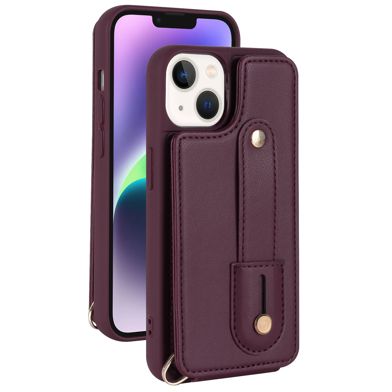 Crossbody Wristband Wallet Leather Card Slot Case for iPhone 15 Series