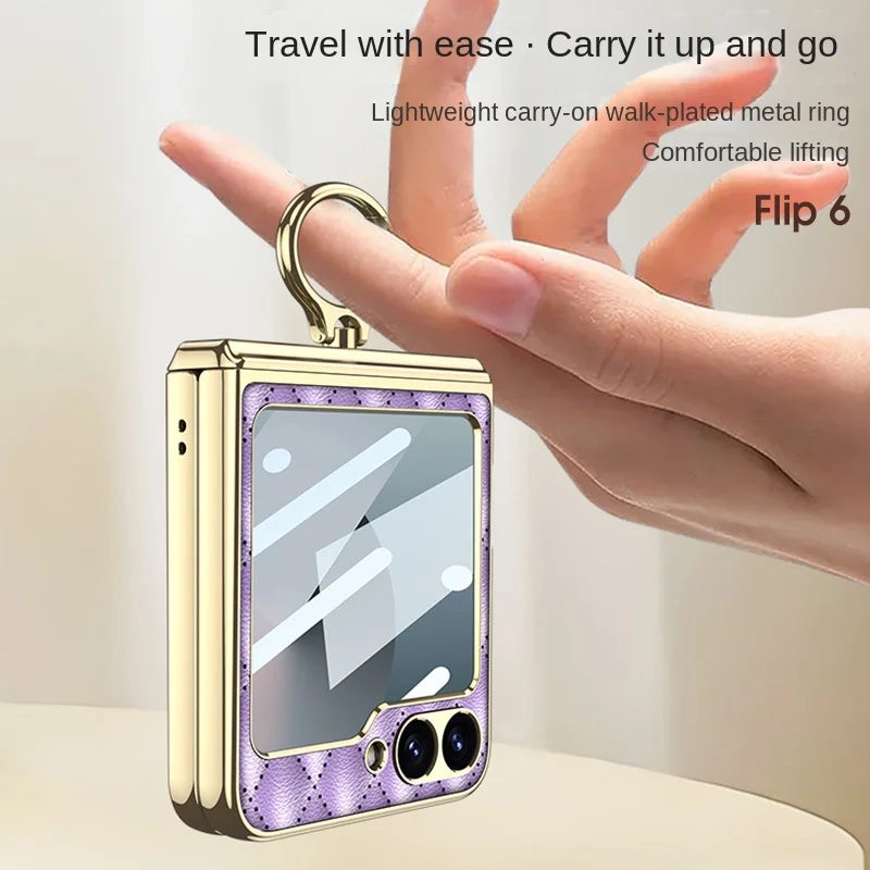Electroplated PU Leather Case with Ring Holder for Samsung Galaxy Z Flip 6