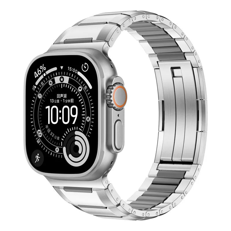Steel and Fluororubber Segmented Bracelet Band with Removable Links for Apple Watch