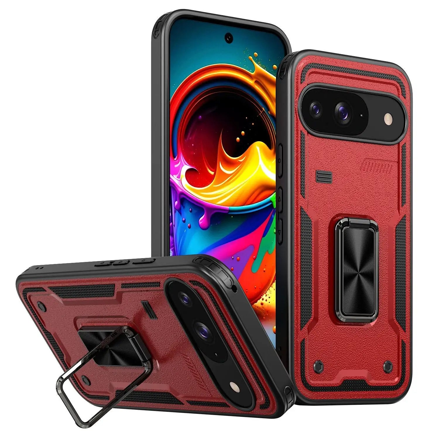 Shockproof Magnetic Case with Car Mount Ring Stand for Google Pixel 9 Series